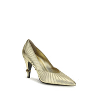 Versace Metallic Leather Stiletto Pump — Gold