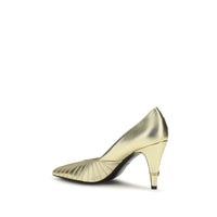 Versace Metallic Leather Stiletto Pump — Gold