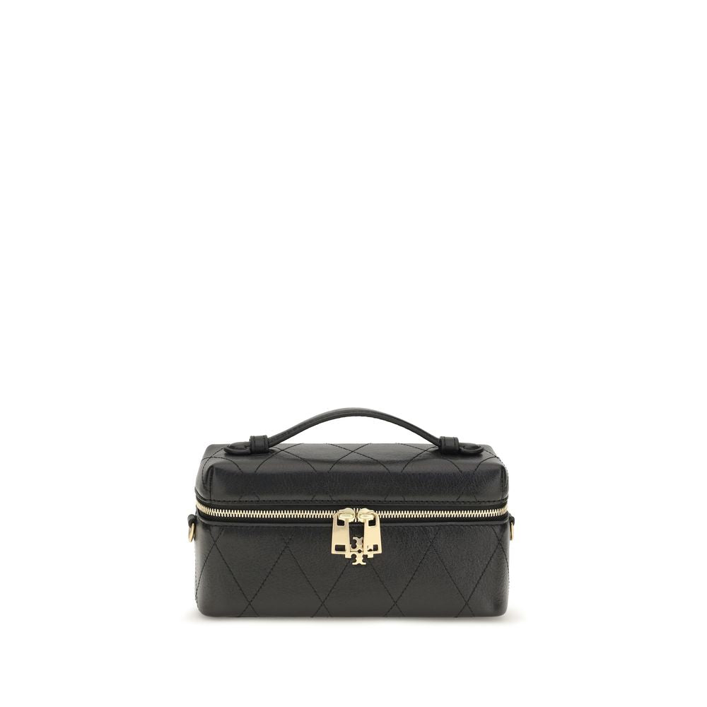 Tory Burch Charlie Quilted Leather Beauty Case — Black