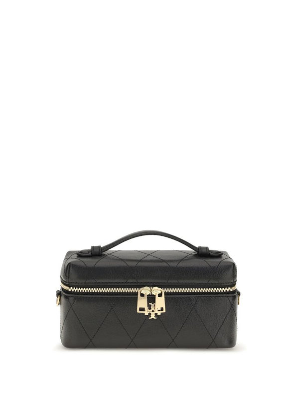 Tory Burch Charlie Quilted Leather Beauty Case — Black
