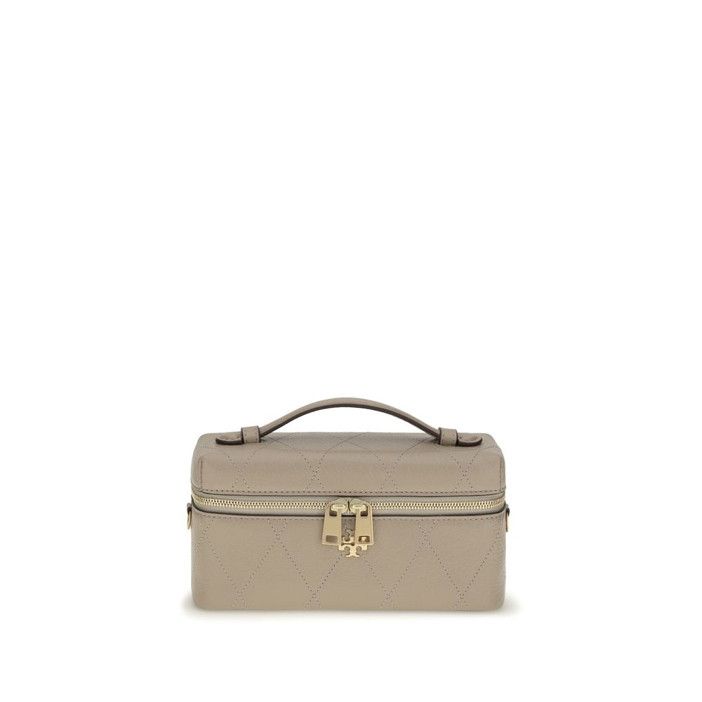 Tory Burch Charlie Quilted Leather Beauty Case — Grey