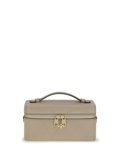Tory Burch Charlie Quilted Leather Beauty Case — Grey