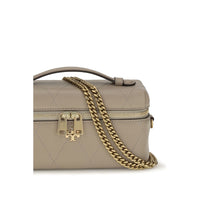 Tory Burch Charlie Quilted Leather Beauty Case — Grey