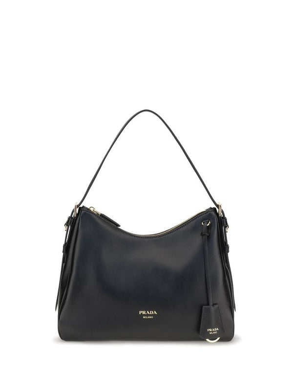 Prada Vintage-Effect Leather Shoulder Bag — Black