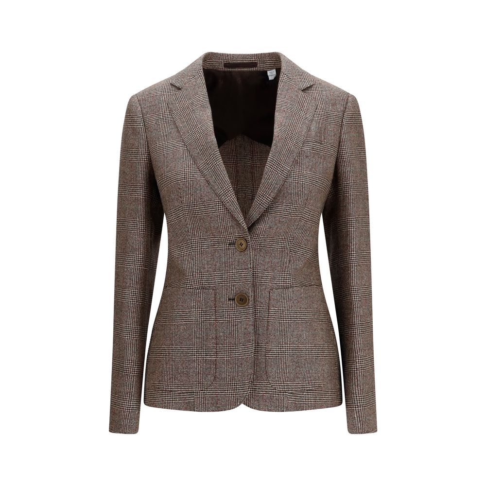 Burberry Wool-Linen Single-Breasted Blazer — Brown