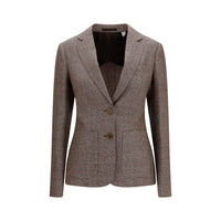 Burberry Wool-Linen Single-Breasted Blazer — Brown