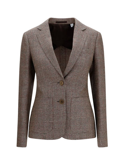 Burberry Wool-Linen Single-Breasted Blazer — Brown