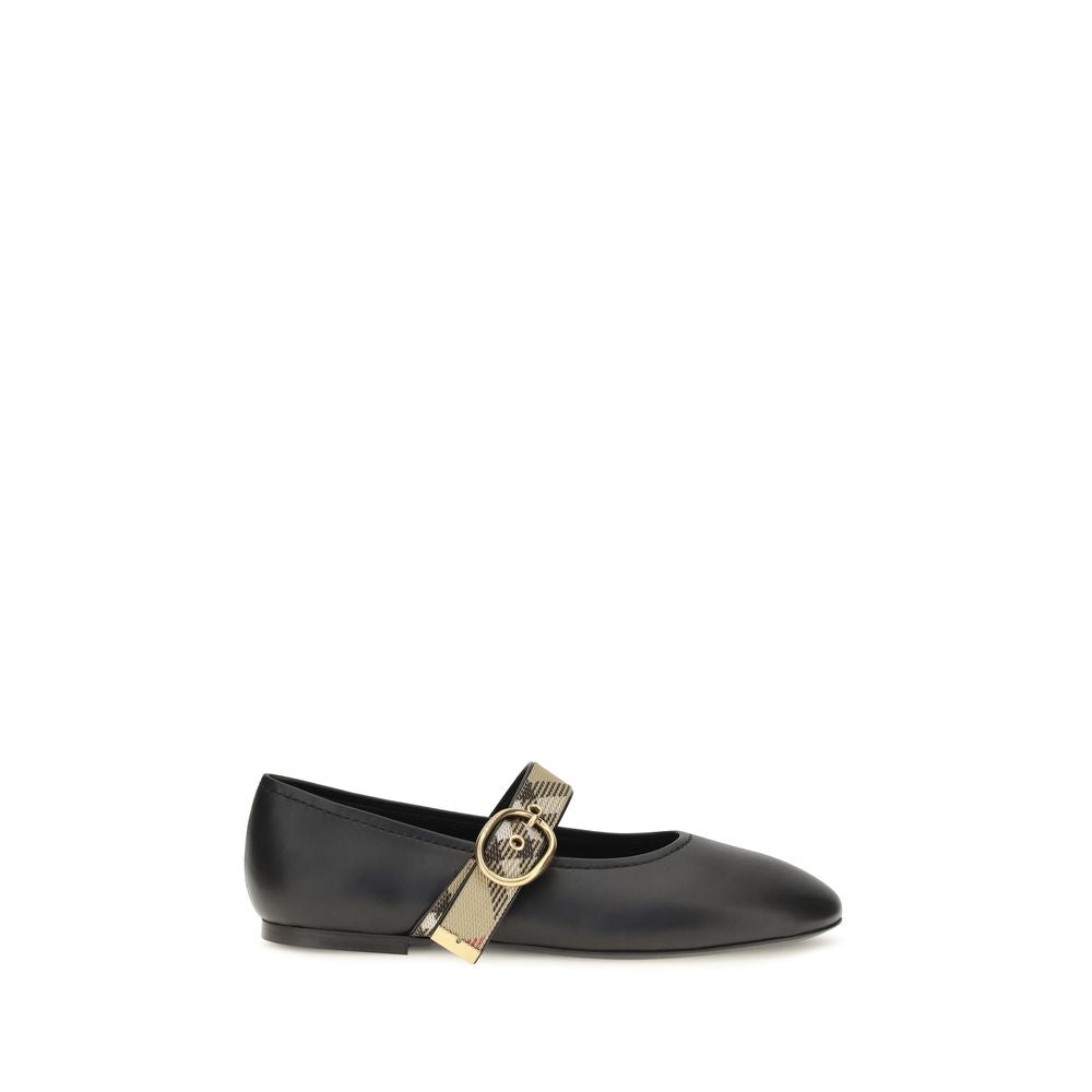 Burberry Robin Check Strap Leather Ballet Flat