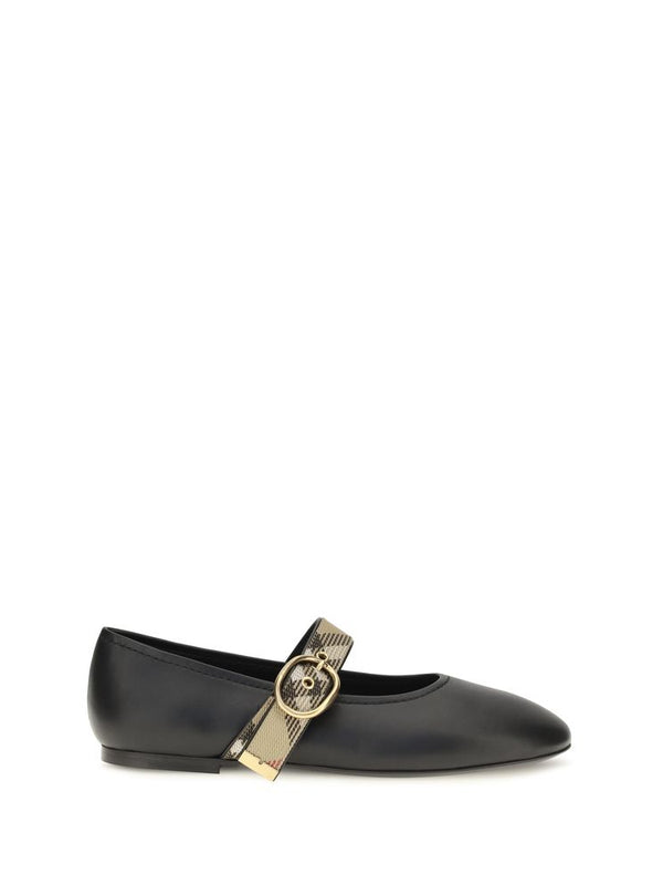 Burberry Robin Check Strap Leather Ballet Flat