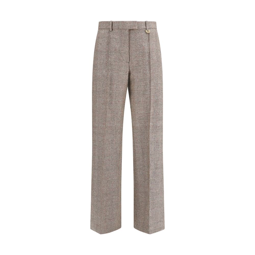 Burberry Checked Wool Dress Pants — Beige