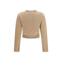 Chloé Beige Wool Cashmere Fitted Logo Cardigan