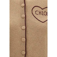 Chloé Beige Wool Cashmere Fitted Logo Cardigan