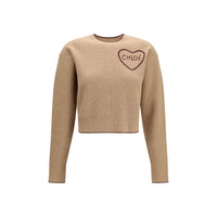 Chloé Beige Wool Cashmere Heart-Logo Sweater