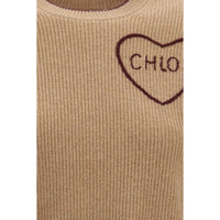 Chloé Beige Wool Cashmere Heart-Logo Sweater