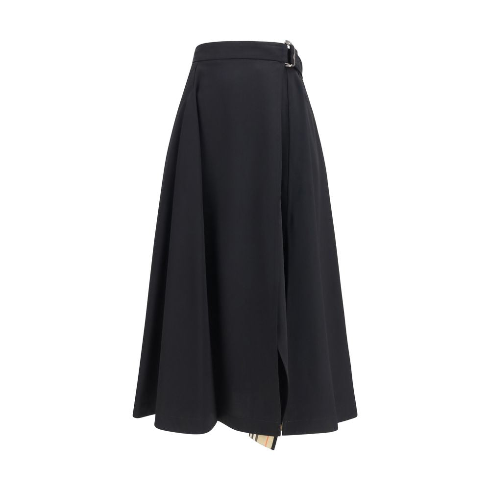 Burberry Trench-Detail Wool Midi Skirt — Black