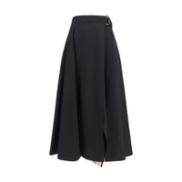 Burberry Trench-Detail Wool Midi Skirt — Black