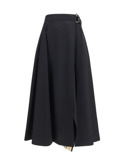 Burberry Trench-Detail Wool Midi Skirt — Black