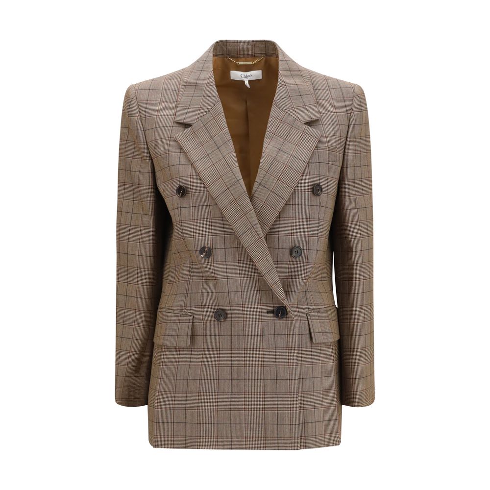 Chloé Beige Wool Checked Double-Breasted Blazer