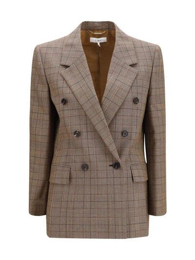 Chloé Beige Wool Checked Double-Breasted Blazer