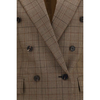 Chloé Beige Wool Checked Double-Breasted Blazer