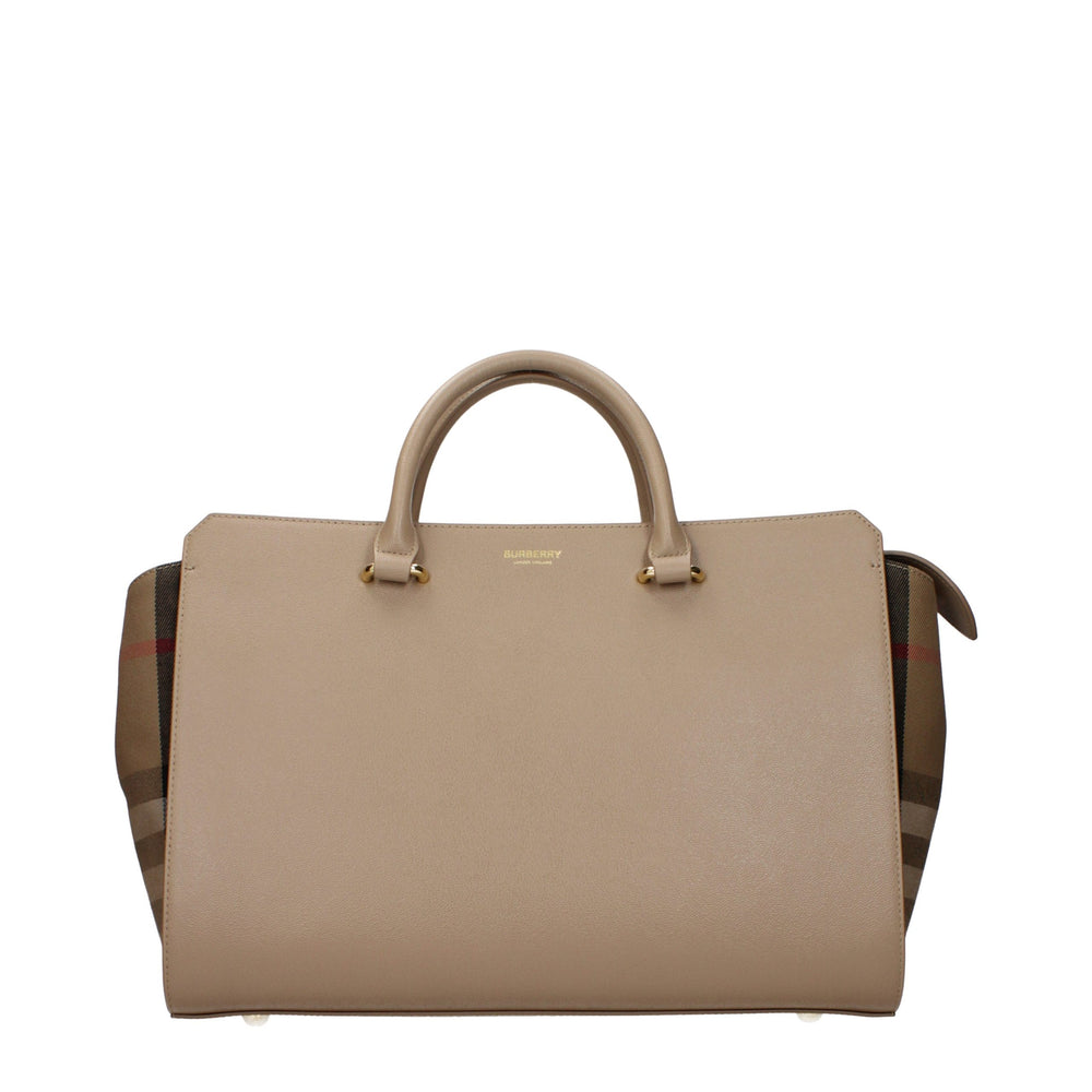 Burberry Logo-Hardware Leather Handbag — Beige