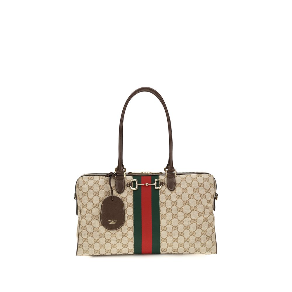 Gucci Horsebit Web GG Duffle Bag — Beige