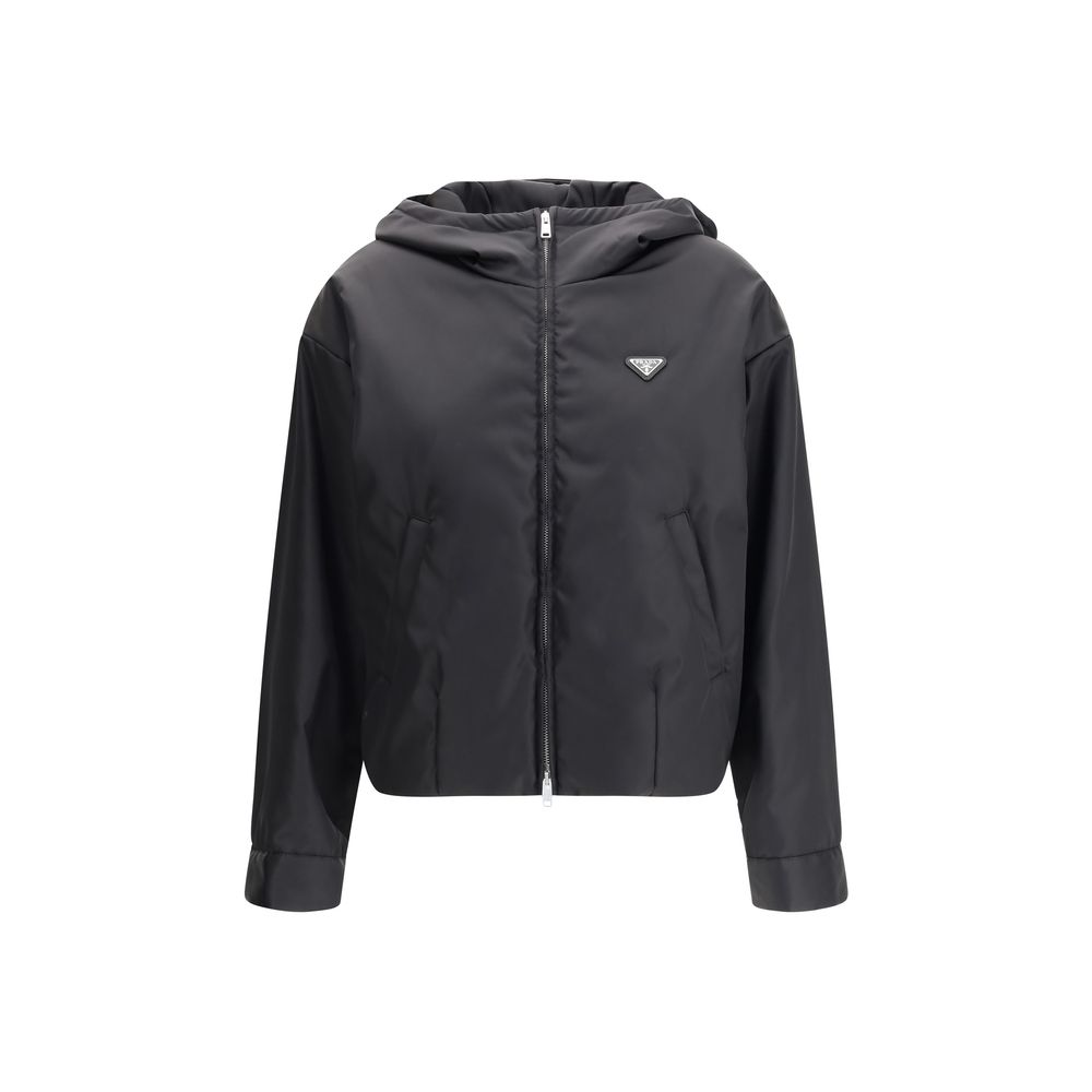 Prada Re-Nylon Hooded Shell Jacket — Black