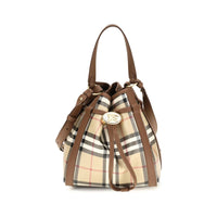 Burberry Check Canvas Bucket Bag — Beige
