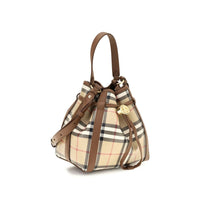 Burberry Check Canvas Bucket Bag — Beige