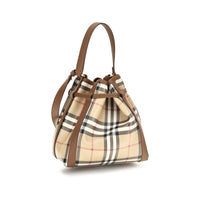 Burberry Check Canvas Bucket Bag — Beige