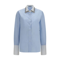 Prada Jewel-Embellished Collar Dress Shirt — Blue