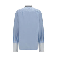 Prada Jewel-Embellished Collar Dress Shirt — Blue