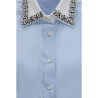 Prada Jewel-Embellished Collar Dress Shirt — Blue