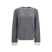 Prada Wool Crewneck Sweater with Shirt Cuffs — Gray
