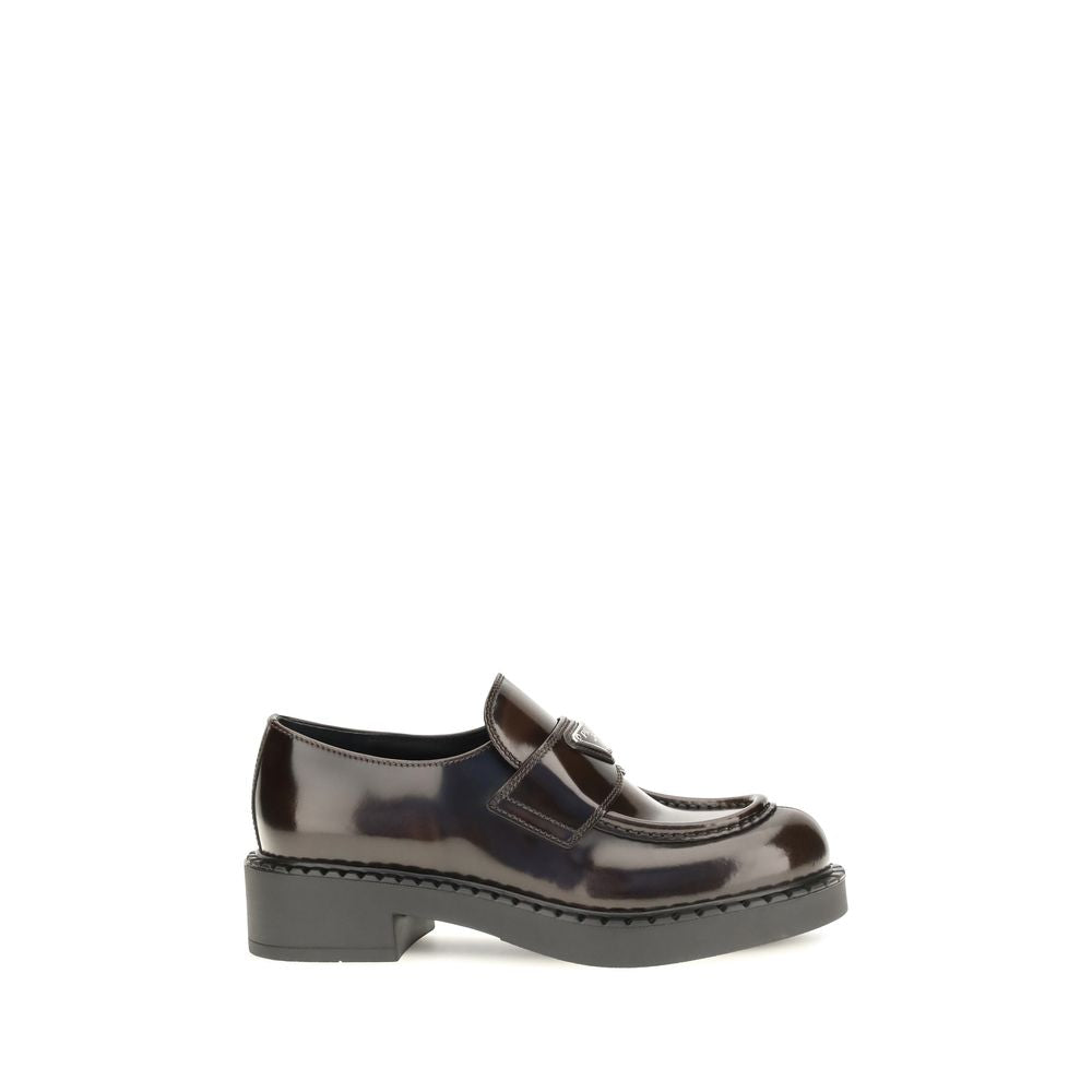 Prada Polished Leather Slip-On Loafers — Brown