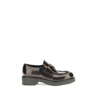 Prada Polished Leather Slip-On Loafers — Brown