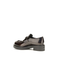 Prada Polished Leather Slip-On Loafers — Brown
