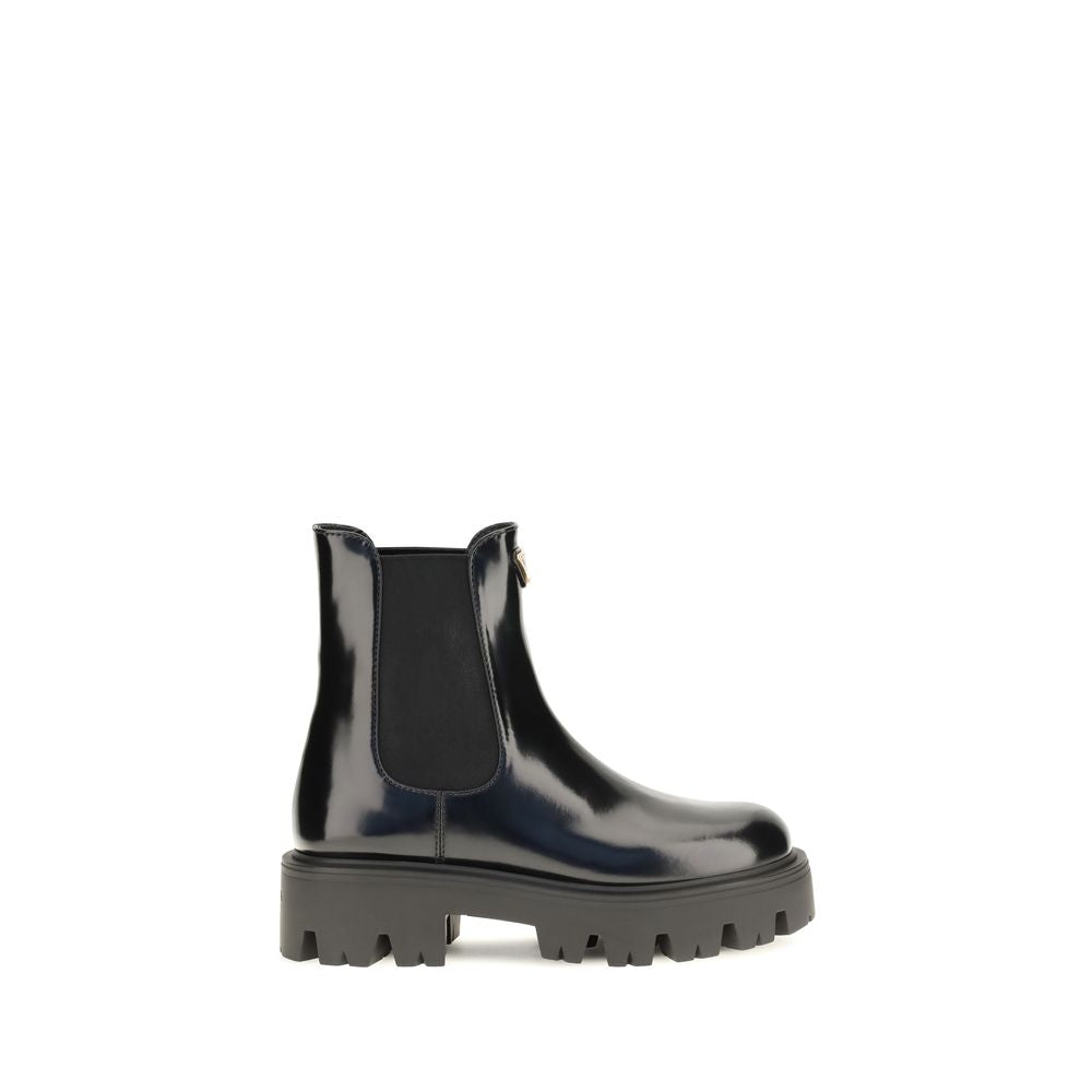 Prada Brushed Leather Chelsea Boots — Black