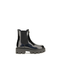 Prada Brushed Leather Chelsea Boots — Black