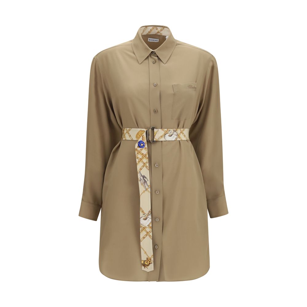 Burberry Silk Crêpe Shirt Dress — Beige