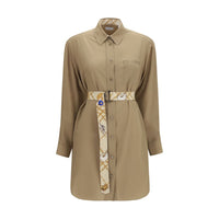 Burberry Silk Crêpe Shirt Dress — Beige