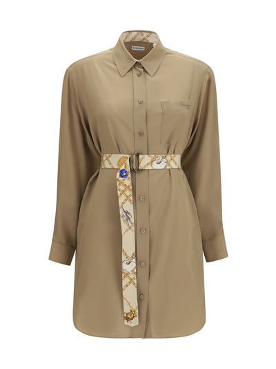 Burberry Silk Crêpe Shirt Dress — Beige