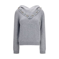 Prada Cashmere Sweater with Detachable Floral Scarf — Gray