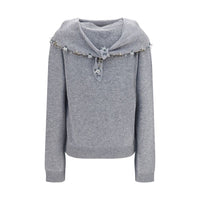 Prada Cashmere Sweater with Detachable Floral Scarf — Gray