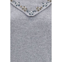 Prada Cashmere Sweater with Detachable Floral Scarf — Gray