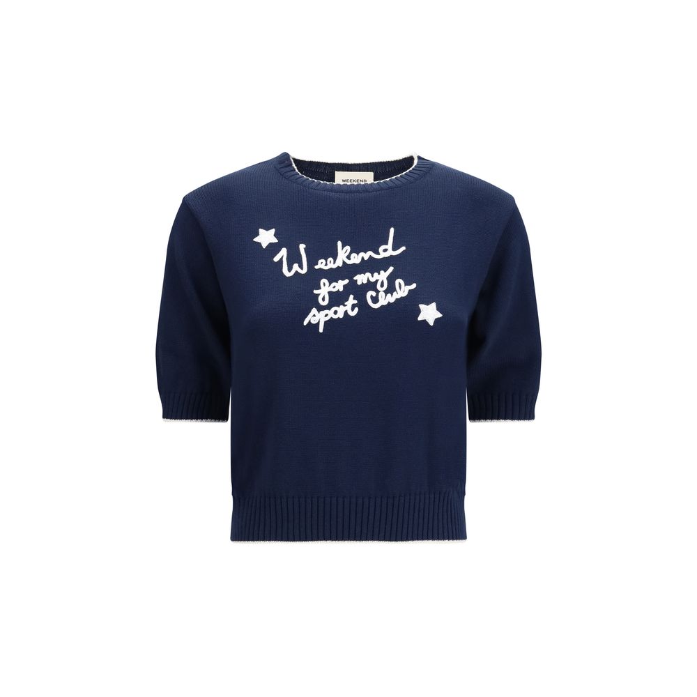 Max Mara Weekend Embroidered Cotton Sweater — Blue