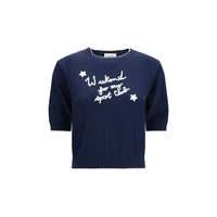 Max Mara Weekend Embroidered Cotton Sweater — Blue