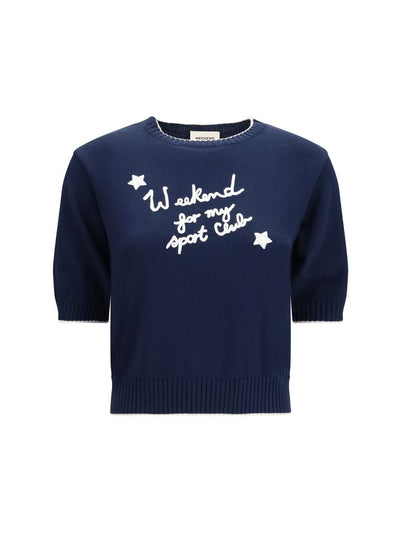 Max Mara Weekend Embroidered Cotton Sweater — Blue