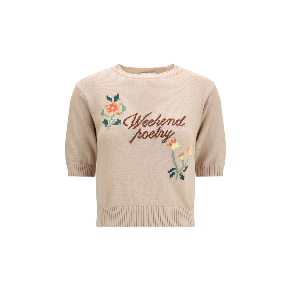 Max Mara Weekend Embroidered Cotton Sweater — Beige