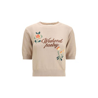 Max Mara Weekend Embroidered Cotton Sweater — Beige
